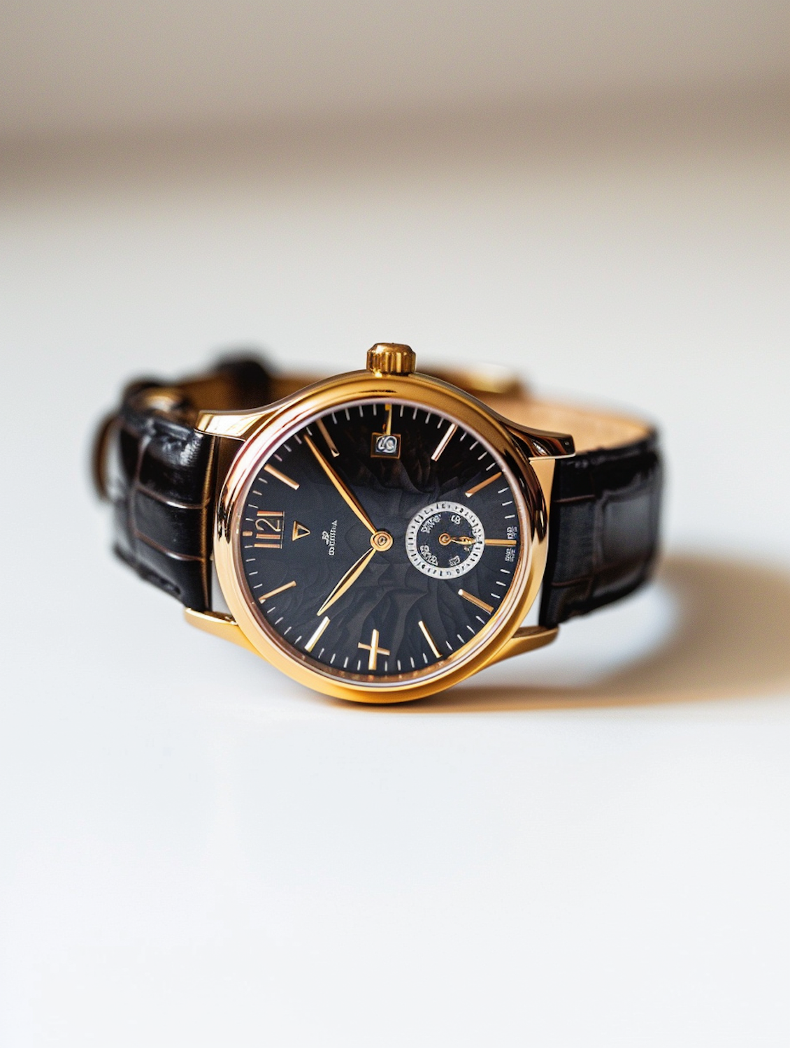 Gold dress watch with a black dial